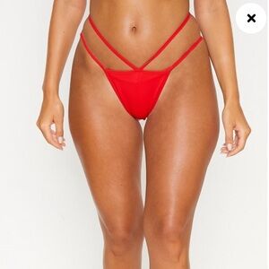 NWT Prettylittlething Red Tanga Bikini bottom double strap size: US 12